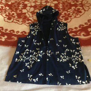 Indigo Batik Butterfly Print Vest with Hood